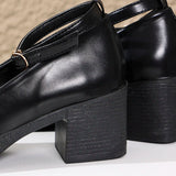 Black Thick Heeled Mary Jane Shoes Women Plus Size 42 Ankle Buckle Platform Pumps Woman Office Pu Leather High Heels Shoes Mujer