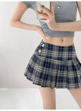 American Style Retro Low Waisted JK Plaid Pleated Skirt Women 2026 Summer New Spicy Girl Wrap Hip Slim A-line Ultra Skirt YOQG