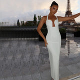 FDYOUI Elegant Chic Halter Hollow Out Bodycon Evening Dress for Women 2026 Summer Backless Sleeveless Long Wedding Party Dresses