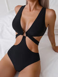 S - XL V Neck High Leg Cut One Piece Swimsuit Women Swimwear Female Bather Monokini Cross Bandage Bathing Suit Swim Beachwear