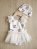 Princess Mesh Swimsuit Baby Girl Swan Cherry Sling Cute Swimming Suit Quick Drying Sun Protection Swim Wear with Cap H8126