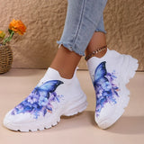 Fashion Butterfly Print Knit Sneakers for Women Breathable Mesh Platform Sneakers Shoes Woman Plus Size Thick Sole Walking Shoes