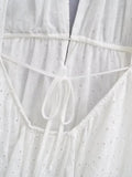 Foridol White Beach Summer Dress Women Backless Cotton Lace Short Autumn Sundress Women Clothing Halter A-line Pleated Dress