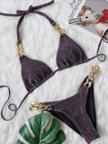 Halter Ribbed Metal Chains Diamond Bikini Women Swimsuit Female Swimwear Two-pieces Bikini Set Bather Bathing Suit Swim Lady