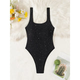Glitter Sparkling Cut Out Backless One Piece Swimsuit Women Swimwear Female High Cut Leg Padded Bather Bathing Suit Swim V6493