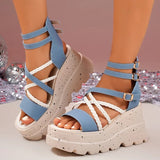 Cross Band Chunky Platform Sandals Women 2025 Summer Thick Sole Wedges Rome Sandles Woman Super High Heel Gladiator Sandalias 43