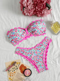 Sexy Bandeau Bikini 2026 Women Red Leopard Print Front Bow Push Up Bra High Waist Swimsuit Beach Bathing Suit Vacation Swimwear