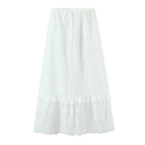 White Cotton Summer Skirt Women Embroidery A-line Long Skirt Spring Lace Up Beach Bobho Skirt Bottoms High Quality Faldas Mujer