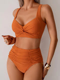 Sexy Black Two Piece Swimsuit Women Cross Pleate Push Up Padded Bikini Set Summer Bathing Suit Slim High Waist Swimwear Biquini