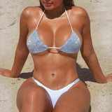 Bikini 2026 Sexy Diamond Rhinestones Solid Swimwear Swimsuit Women Triangle Halter Bikinis Set Bathing Suit Beach Bikini Female