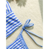 Striped Halter Tankini V Neck Bikini Women Swimwear Female Swimsuit Two-Pieces Bikini Set Padded Bather Bathing Suit Swim V8385