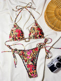 Sexy Red Leopard Print Bikini Set 2025 Women Metal Rectangle Desginer Thong Swimsuit Beach Bathing Suit Push Up Micro Swimwear