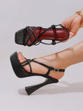 2027 New Arrival Weave Narrow Band Back Buckle Strap Women Platform Sandals Strange High Heels  Party Dress Shoes Size 42