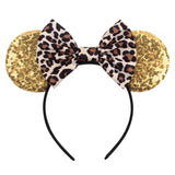 Disney Mickey Mouse Ears Leopard Print Headbands for Girls Baby Women Sequins 5"Bows Hair Accessories Adults Hairbands Kids Gift