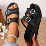 Summer Women's Chunky Platform Sandals 2026 Thick Bottom Wedges Slippers Women Plus Size 43 Double Buckle Casual Sandles Woman