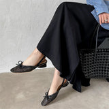 Woven Bow Back Strap Design Sandals Women's Summer New Square Head Shallow Mouth Single Shoe Comfortable Elegant Cool Pumps
