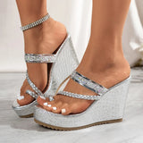 Fashion Crystal Wedges Heels Sandals Women Woven Clip Toe Chunky Platform Sandles Woman Summer Gold Silver High Heeled Slippers