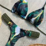 Printed Halter Braided Rope Mini Thong Bikini Female Swimsuit Women Swimwear Two-pieces Bikini Set High Cut Bather Bathing Suit