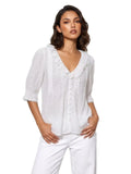 Women's Summer Blouse Solid Color Ruffle Flounce V Neck Short Sleeve Button Down Tops Casual Loose Shirts