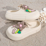2025 Summer Women Slippers Cute DIY Flower Platform Sandals Casual Indoor Outdoor Clogs Beach Slides Female Home Garden Shoes