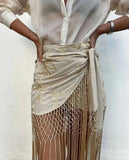Embroidered Tassel Hem Skirt Elegant Women's Lace Up Mesh Hollow Out Short Skilt 2026 Summer New Chic Female Beach Holiday NT8W