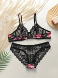 Ultra thin lace printed flower set with steel ring bra, sexy Lingerie women's underwear A3110