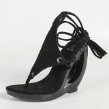 Strange Style Hollow Wedge Sandals Women Summer Platform Clip Open Toe Ankle Cross Strap Pink High Heels Party Prom Shoes