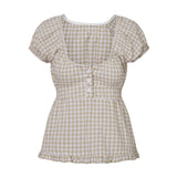 Summer Women Short Sleeve T-shirt Solid Color Low-necked Pleated Hem Casual Tops Y2K Retro Shirts