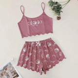 Women Pajamas Sleepwear Pajama Set Sports Camisole And Shorts Pink Moon And Planet Print Summer Soft Comfortabl Casual