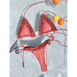 XS - L Shiny Frilled Halter Strappy Bikini Women Swimwear Female Swimsuit Two-pieces Bikini set Bather Bathing Suit Swim K7061