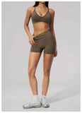 Seamless Yoga Excersize Sets Women Cross Back Sports Bra Tracksuit Workout Clothes High Waist Hip Lifting Shorts Fitness Suits