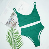 S - XL Sexy Female Swimsuit High Waist Bikini Women Swimwear Two-Pieces Bikini Set Bather Ribbed Bathing Suit Swim Lady V2375