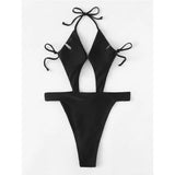 Sexy Cut Out Halter Trikini High Leg Cut One Piece Swimsuit Women Swimwear Female Monokini Padded Bather Bathing Suit Swim V7968