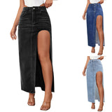 Women's Casual High Waisted Denim Skirt Side Split Casual Sexy Nigh Out Long Maxi Cargo Denim Skirt Summer New Y2k Streetwear