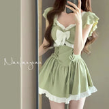 Korea Style One Piece Swimsuit with Skirt Monokini 2024 Women Front Bow Push Up Pleate Tummy Control Beach Bathing Suit Swimwear