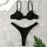 Wrinkled Underwired V-Bar Bikini Swimsuit Female Swimwear Women Two-pieces Bikini set High Cut Bather Bathing Suit Swim Lady
