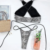 Snake Skin Mini Micro Thong Bikini Women Swimwear Female Swimsuit Two Pieces Bikini Set Halter Wrap Around Bathing Suit Swim