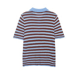 Fashion Casual Striped Knit Polo Shirt Striped Knit Shirt For Women Blue Brown Short Sleeve Hollow Out Casual Summer Top UEZ7