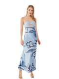 Women Floral Print Tie Backless Dress for Bohemian Party Evening Ring Cut Out Strapless Bodycon Long Dresses