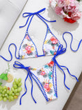 DEKA Brazilian Lace-Up Micro Retro blue printed Bikini Set Women Swimsuit TrendThong Bikini Beach Wear Female Swimwear Woman