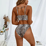 9 Colors Sexy Bikini Women Swimwear Swimsuit High Waist Metal Decor Leopard Print Female Bikinis Set Bathing Suit Beach Biquinis