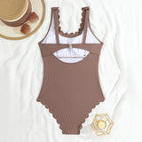 2026 Sexy Ruffle Swimsuit One Piece Solid Swimwear Women Bathers Bathing Swimming Swim Suit Female Beachwear XXL