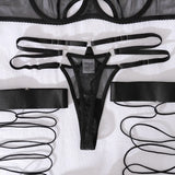 Toucheart Sexy Mesh Lingerie Split Kit with Gloves Steel Ring Laceup Patchwork Skinny See-through Hollow Interesting Private Set