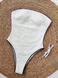 S - XXL  Splicing Wrinkled Bandeau One Piece Swimsuit Women Swimwear Female Slim Monokini High Cut Bathing Suit Swim Beachwear