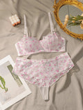 Lace embroidery underwear set Sexy floral print set seaside vacation style bra set party underwear women Lingerie MR2862