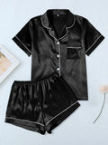 Women's Sleepwear Silk Satin Pajamas Set Button-Down Pyjama Shorts Suit Pijama Femme Loungewear Pj Sets Solid Color Home Clothes