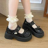 Sweet Bowknot Lace Strap Platform Mary Jane Shoes Women Korean Patent Leather Jk Lolita Shoes Woman 2025 Thick Heel Pumps Female