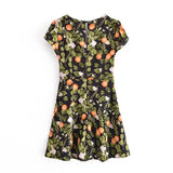 French Style Vintage Lemon Leaf Printed Green Dress Sexy Slip Midi Sleeveless Tank Dress Chiffon Women Holiday Elegant Dress