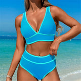 S - XL Sexy V Neck Printed High Waist Bikini Female Swimsuit Women Swimwear Two-pieces Bikini Set Bather Bathing Suit Swim V6997