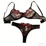 Sexy Lace Lingerie Push Up Lingerie Semi-Sheer Bra And Panty Sets Women Gathering Chest Underwear Flower Embroidery Bralette Set